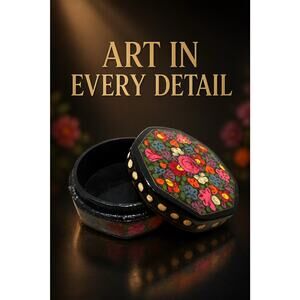 Vintage Kashmir Floral Trinket Box Papier-Mâché Made in India
